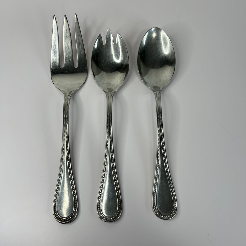Towle 18/8 Stainless Germany Beaded Hostess Serving Set Fork, Spork, and Spoon